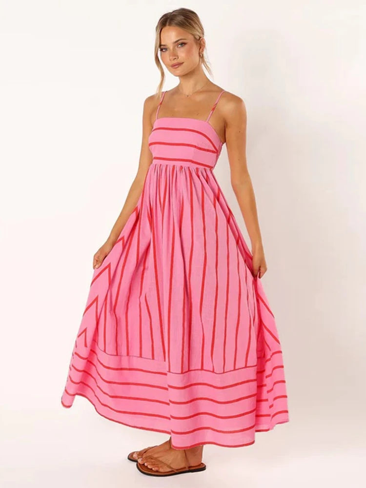 FCP Backless Stripe Slip Maxi Dress - flowerchildpeople Clothing Co