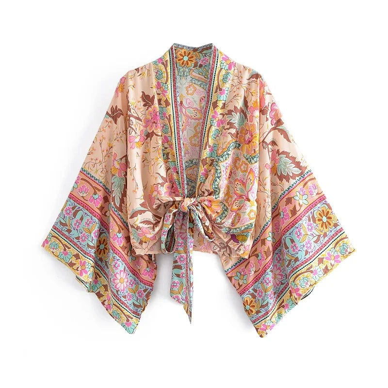 FCP Floral Print Sashes Short  Kimono - flowerchildpeople Clothing Co