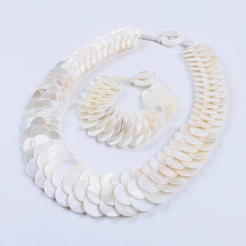 FCP Natural Multi Color Fish Scale Shell Necklace Bracelet Jewelry Set - flowerchildpeople Clothing Co