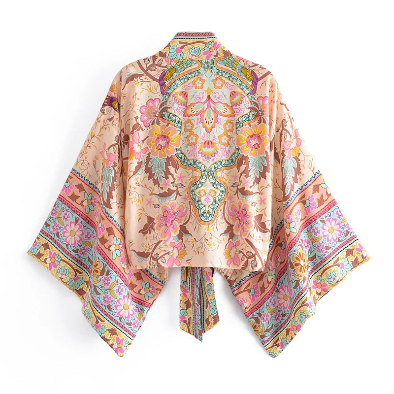 FCP Floral Print Sashes Short  Kimono - flowerchildpeople Clothing Co
