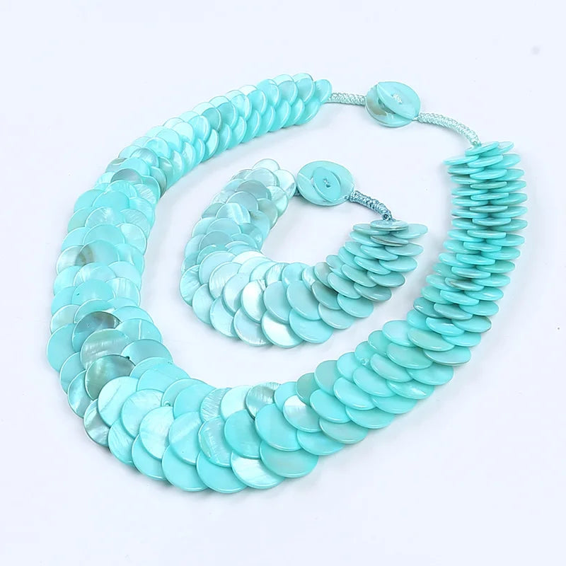 FCP Natural Multi Color Fish Scale Shell Necklace Bracelet Jewelry Set - flowerchildpeople Clothing Co