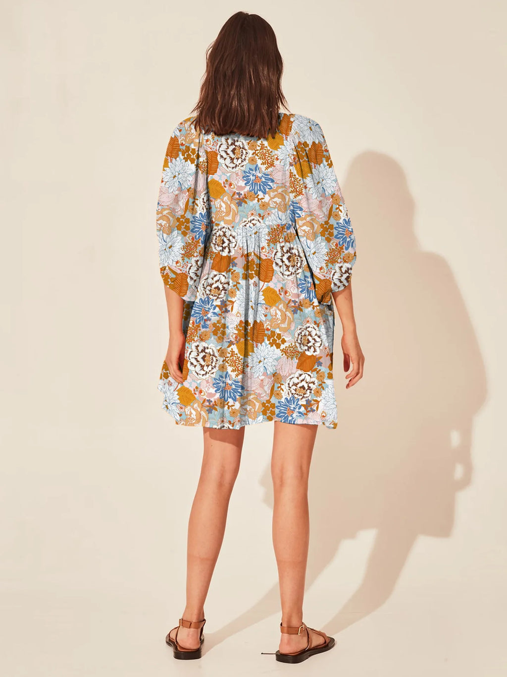 FCP Puff Sleeved V Neck Floral Dress - flowerchildpeople Clothing Co