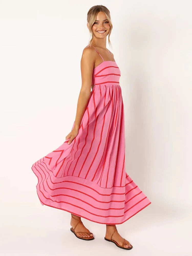 FCP Backless Stripe Slip Maxi Dress - flowerchildpeople Clothing Co