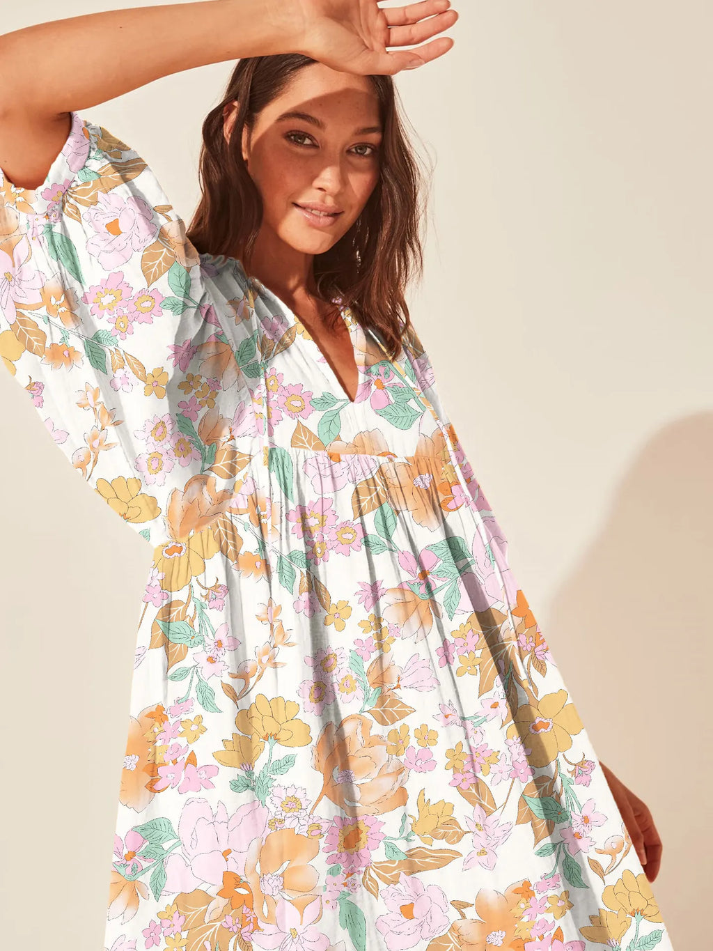 FCP Puff Sleeved V Neck Floral Dress - flowerchildpeople Clothing Co