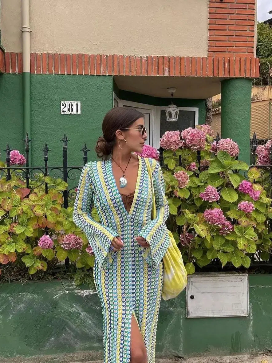 FCP Crochet Colorful Stripe Maxi Dress - flowerchildpeople Clothing Co